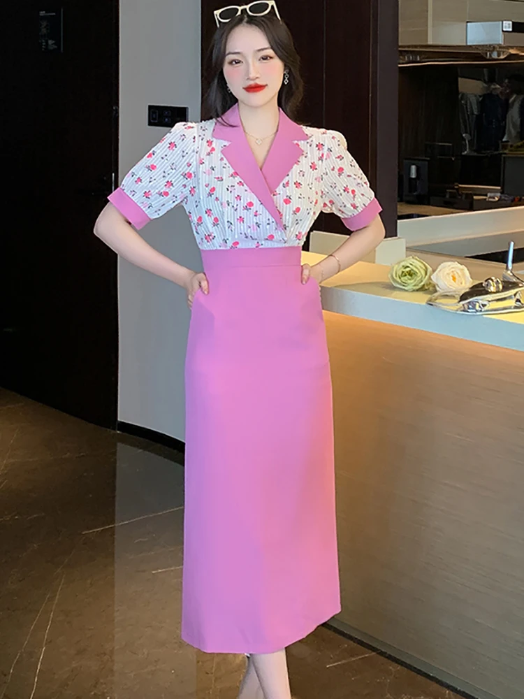 

Женское шифоновое платье-миди с цветочной вышивкой, розовое Элегантное повседневное офисное платье в стиле пэчворк, корейское модное платье для выпускного вечера, лето 2023
