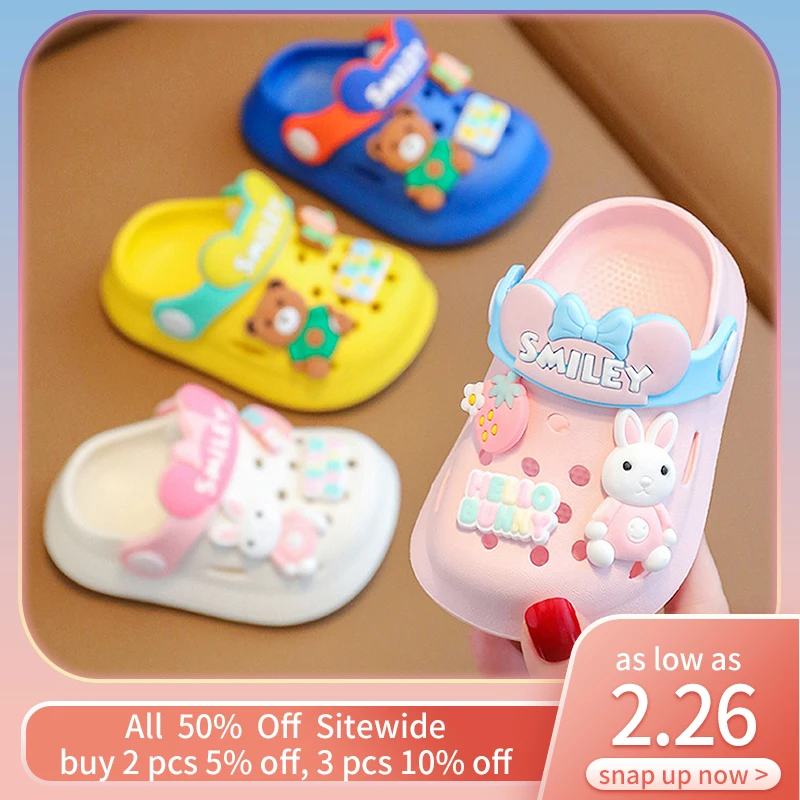 

Сандалии Детские с мультяшным принтом, быстросохнущие, мягкая подошва, Нескользящие, для сада и пляжа, летние тапки для мальчиков и девочек