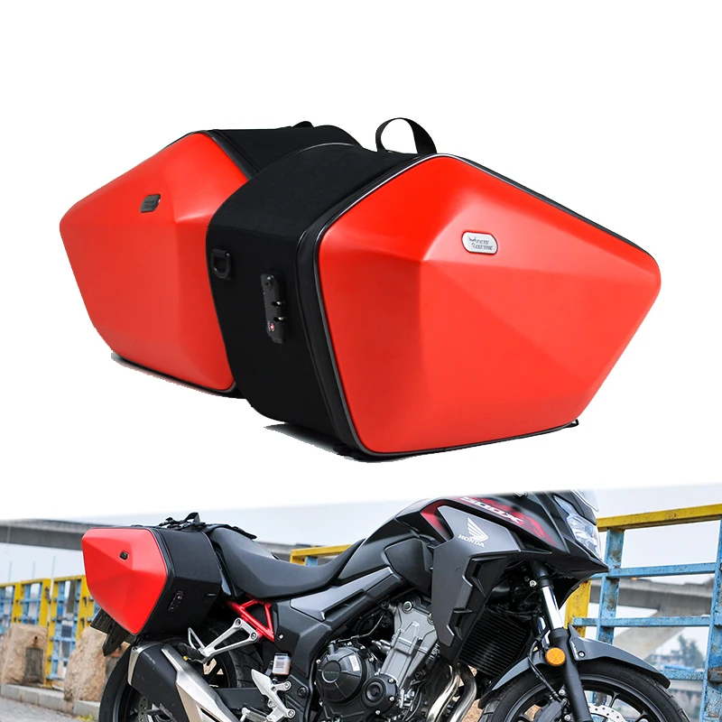 60L Motorcycle Saddle Bag Waterproof Travel Bags Motorcycle Helmet Saddlebags Carbon Fiber Side Storage Cases Rain Coat &Plastic