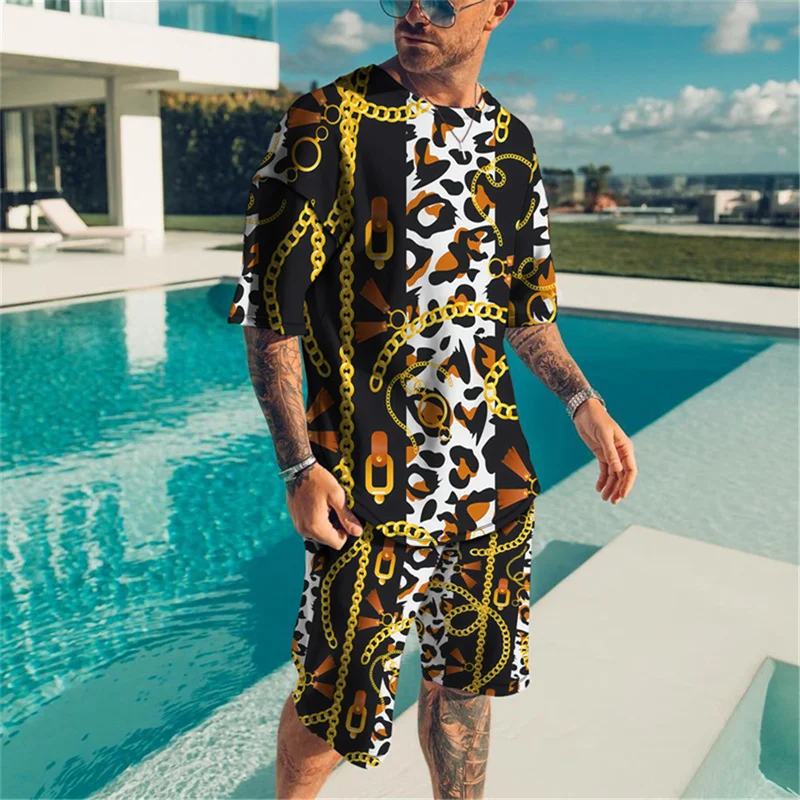 Men's Summer Oversized Short Sleeved T-shirt 2-Piece Casual Tracksuits Set Hawaiian Shorts Sports Suit Holiday Jogging Clothes