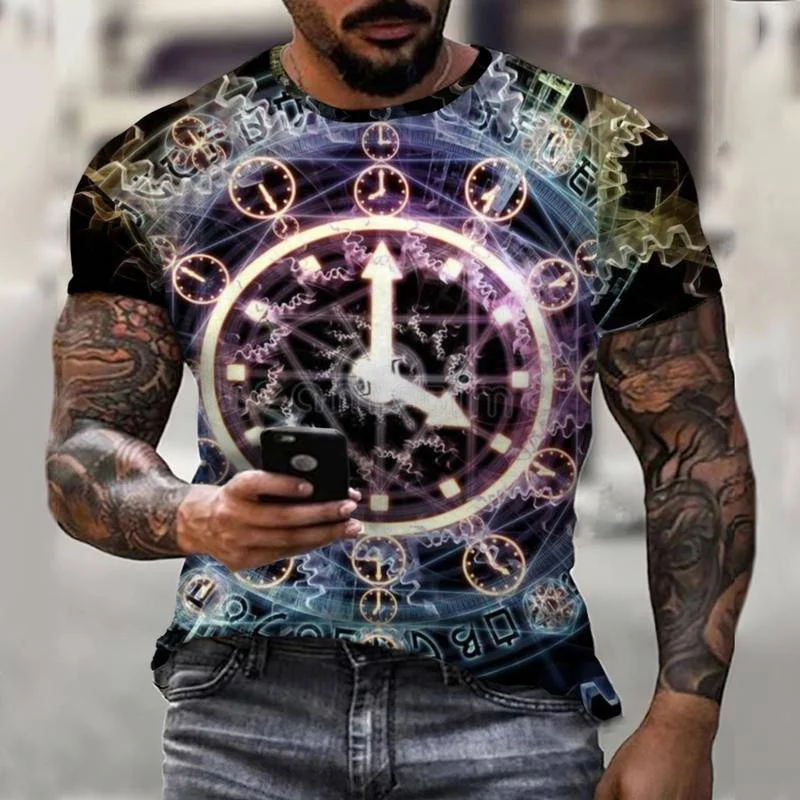 

Technical Mechanical Watch MovementSummer 3D Printing O Collar New Men Shirts Oversized Short Sleeve Tops Fashion Men's T-Shirt