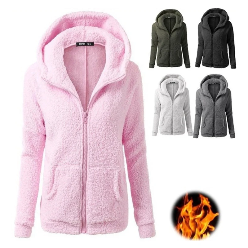 

Winter Hoodies Women Plush Coat Keep Warm Solid Color Sweatshirts Loose Outwear Zipper Cardigan Winter Clothes for Women