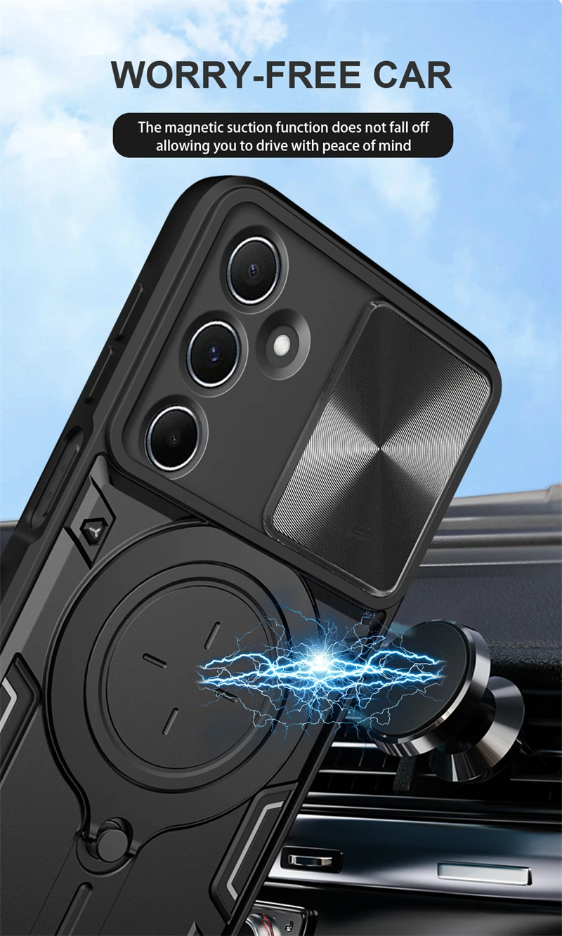 Для Samsung Galaxy M35 5G чехол Armor Slide Camera для телефона M 35 35M магнитный держатель кольцо