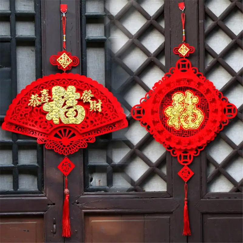 

DIY New Year Home Decor Handmade Weave Red Chinese Knot Tassels Blessing Happiness Hanging Ornament Spring Festival Door Pendant