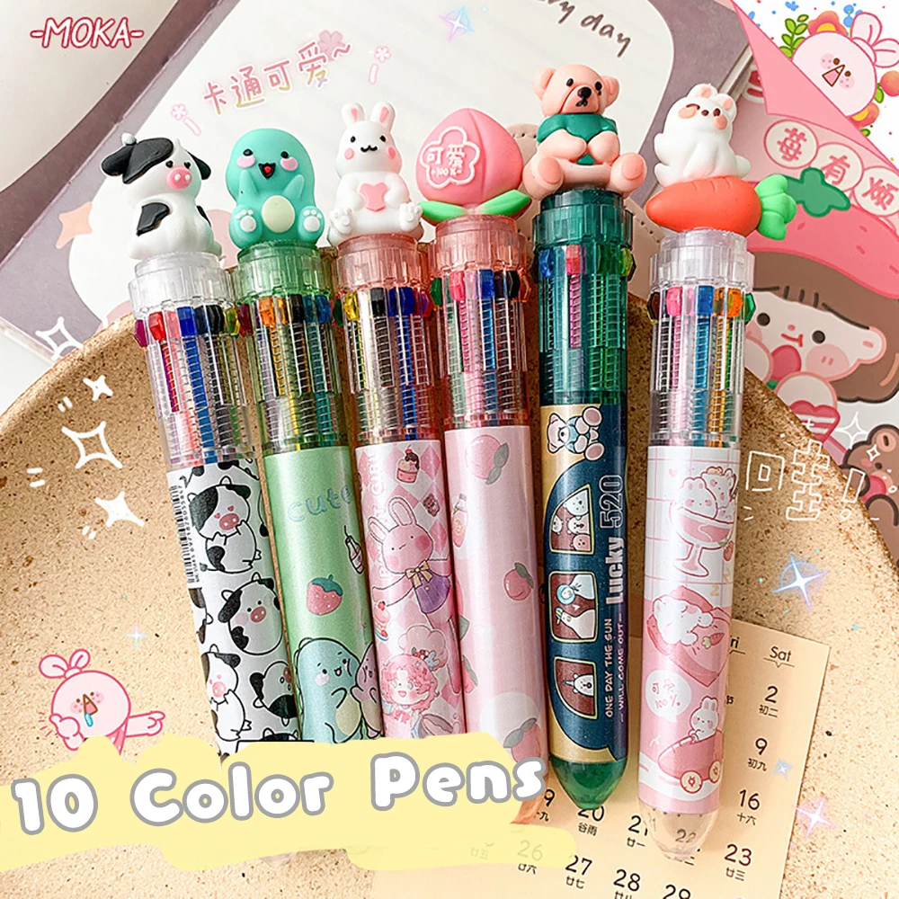 

10 Colors Cute Cartoon Ballpoint Pen Ballpen School Office Supply Stationery Papelaria Escolar Multicolored Pens Colorful Refill