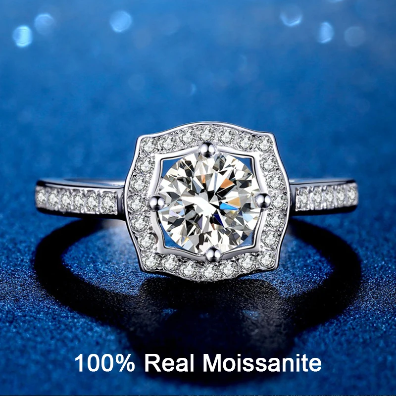 

Real Moissanite 1CT2CT Engagement Ring Sterling Silver Round Brilliant Diamond Wedding Band Bridal Promise Include Box