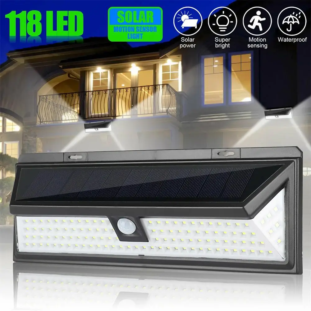 

118 LED Solar Lamp 3 Modes Super Bright Ip65 Waterproof Outdoor Garden Patio Pir Motion Sensor Wall Light Free Shipping