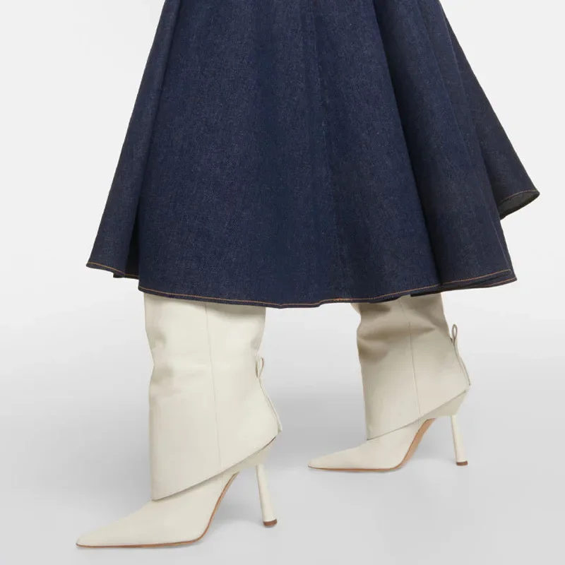 Прямые свободные брючные сапоги с высокой трубкой женские до колена острым