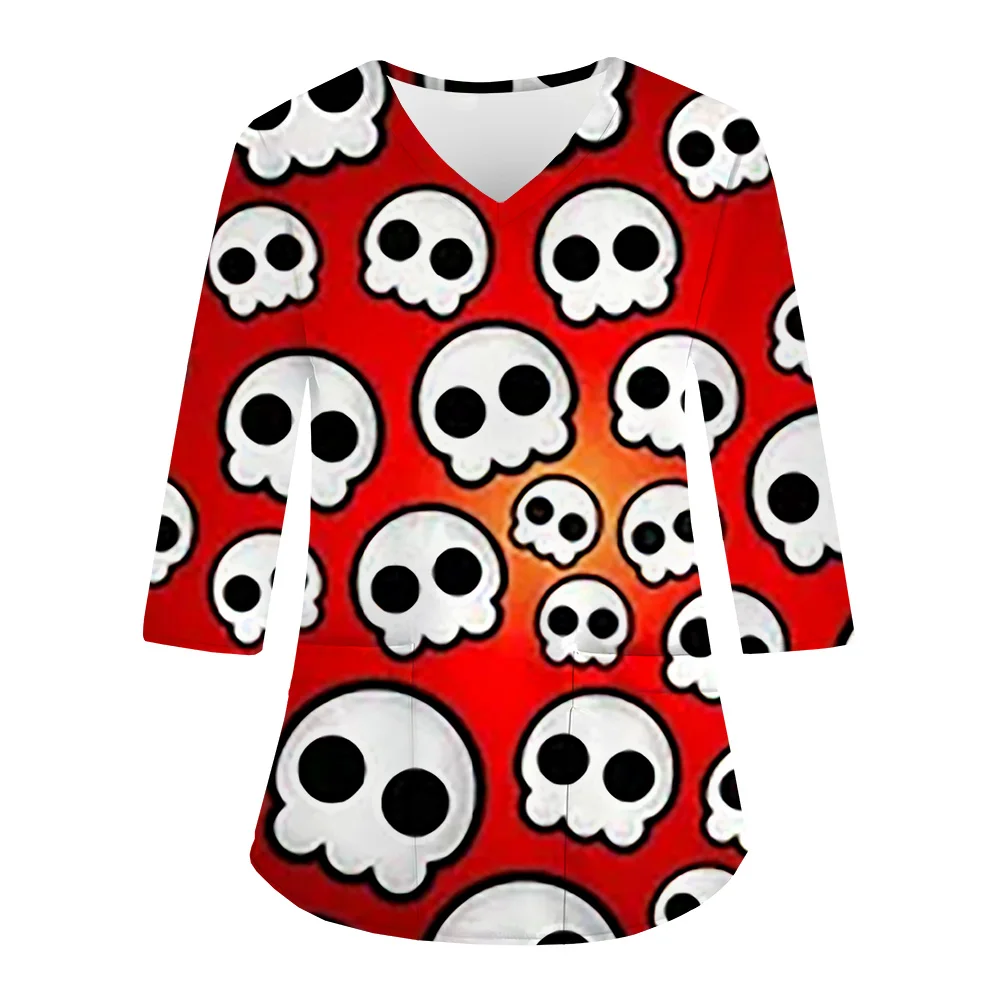 Женская медицинская форма медсестры с принтом Хэллоуина скраб рукавами 3/4 блузка