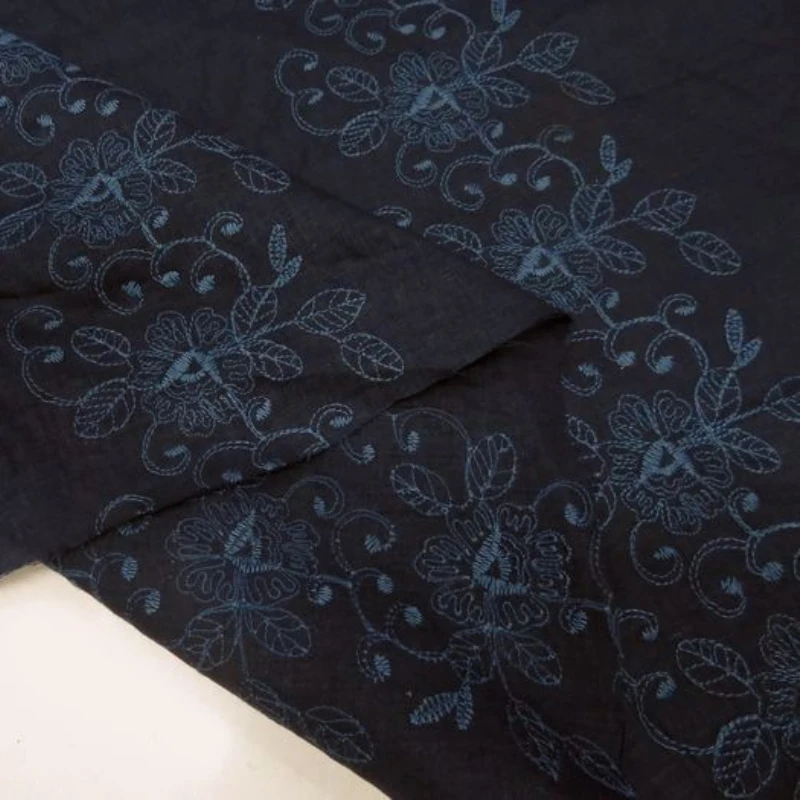 

Dark Navy Blue Cotton and Linen Fabric Old Blue HANAFUJI Exquisite Embroidery Jacquard Blended Fabric
