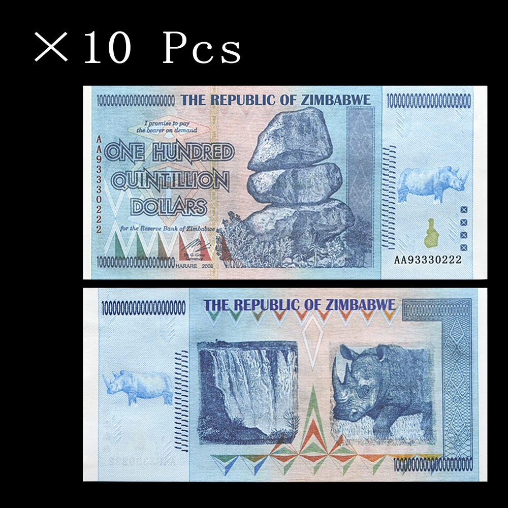 

Zimbabwe Banknotes One Hundred Quintillion Continuous Encoding Paper Money with Fluorescent Effect Collect Gift