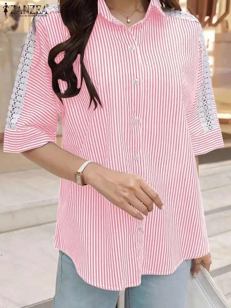 

ZANZEA 2022 осенние офисные укороченные топы Модные рубашки со шнуровкой Женская блузка в клетку с лацканами и полосками Элегантная блузка с кор...