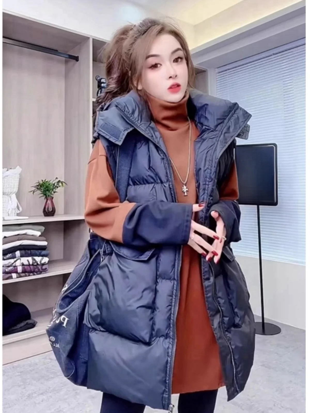 Пуховик с хлопковой подкладкой жилет для женщин средней длины новинка зимы 2024