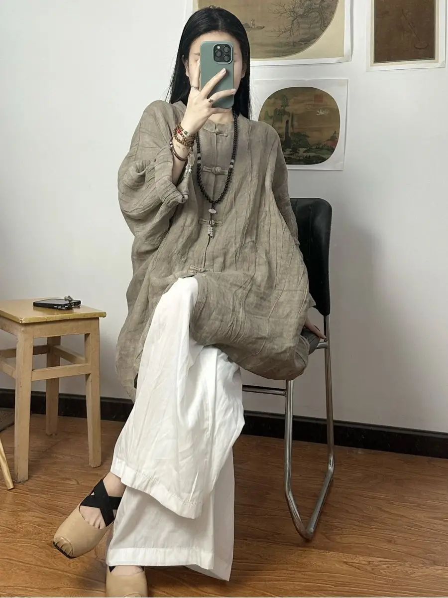 

2023 Chinese style women spring new oriental casual daily shirt zen tea suit tang suit top cotton hemp shirt vintage blouse