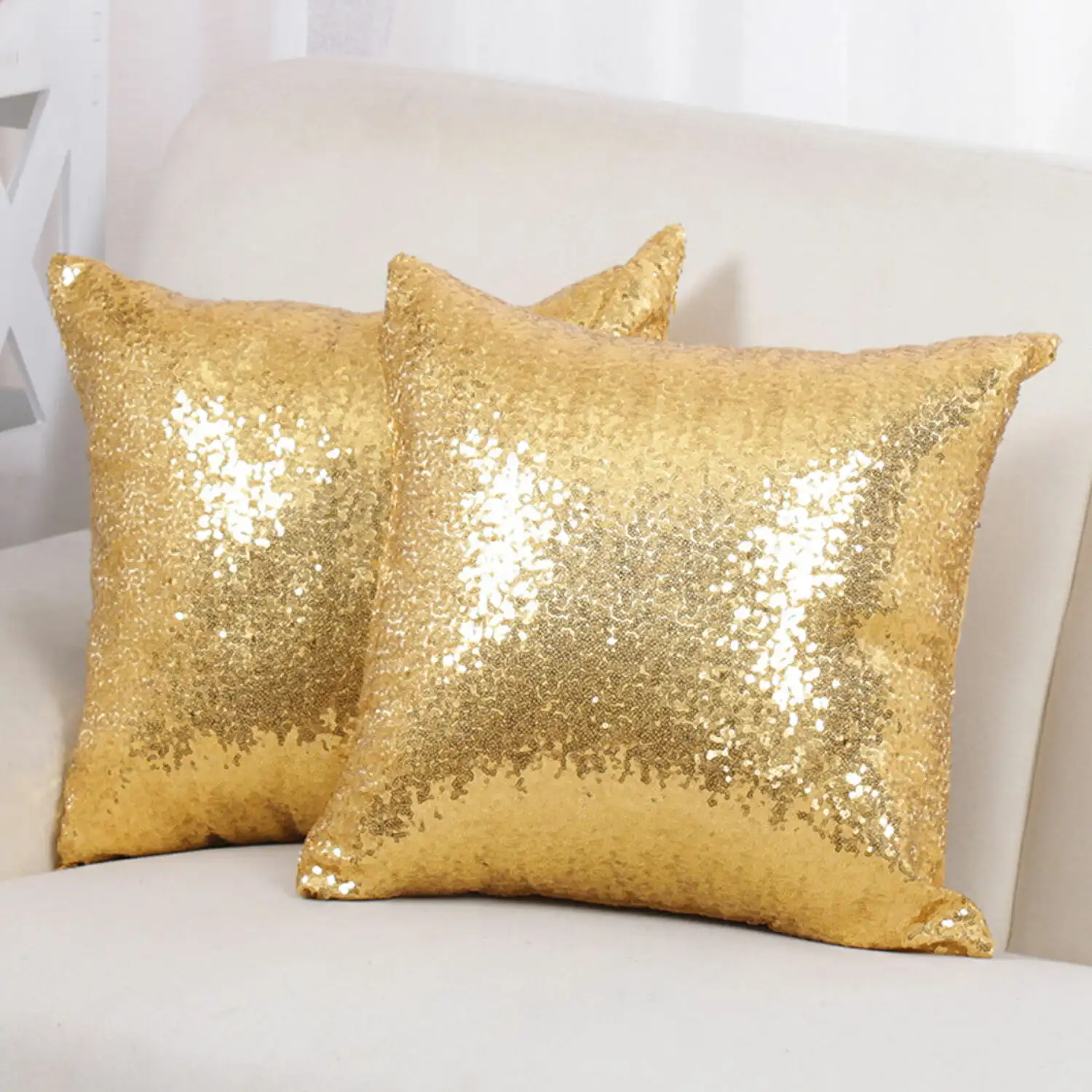 

2Pcs Decorative Throw Pillow Covers Sequin Cushion Cover, Gold 18x18 inch