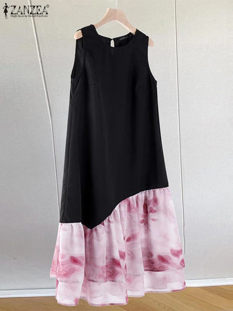 2024 ZANZEA женское пикантное платье миди без рукавов модное бойское с градиентом