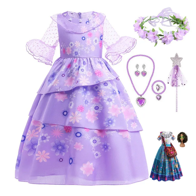 

Encanto Mirabel Isabela Dress for Girl Kids Party Cosplay Costume Children Fancy Luisa Dolores Madrigal Princess Dresses Vestido