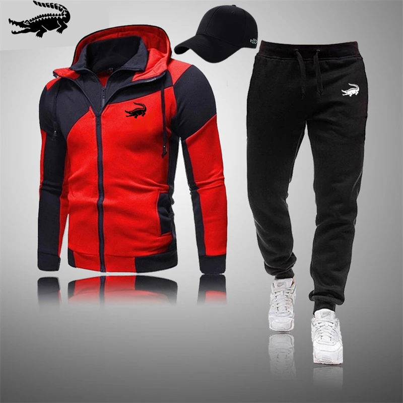 2023 Autumn Winter Men's Fashion Brand Sports Suits Print Zipper Hooded Sweatshirt Casual Slim Fit Tracksuit