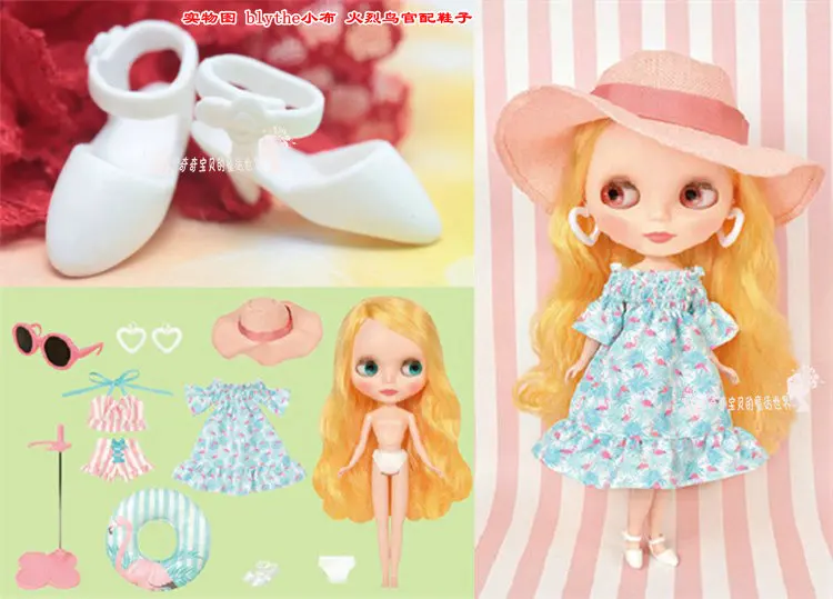 Туфли для куклы Blythe маленькие тканевые туфли Фламинго красное сердце королева