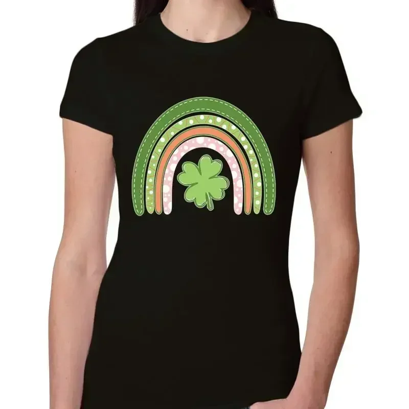 Фото Женская приталенная футболка Cute Rainbow with Shamrock St Patricks Day для юниоров №1