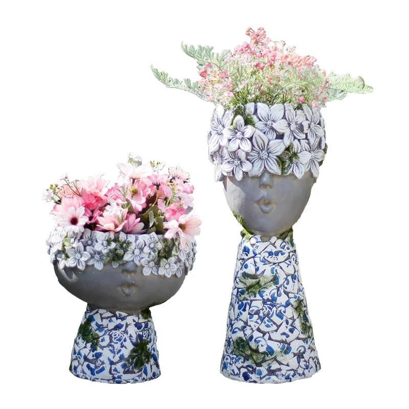 

Blue Porcelain Retro Succulent Flower Pot Ceramic Creative Personality Nordic Garden Layout Portrait Balcony Decoration