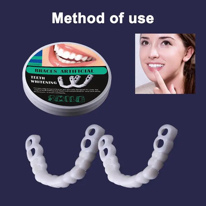 

Teeth Whitening Fake Tooth Cover Snap On Silicone Smile Veneers Teeth Instant Veneer Dentures Upper Lower Jaw Denture Fake Tooth