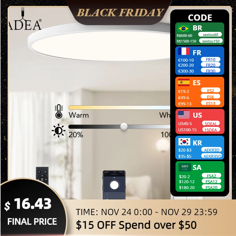 

0.9inch Ultra-thin Ceiling lamp Smart APP/Remote Control LED Ceiling lights for Room Dimmable Panel light for Living Room Kichen