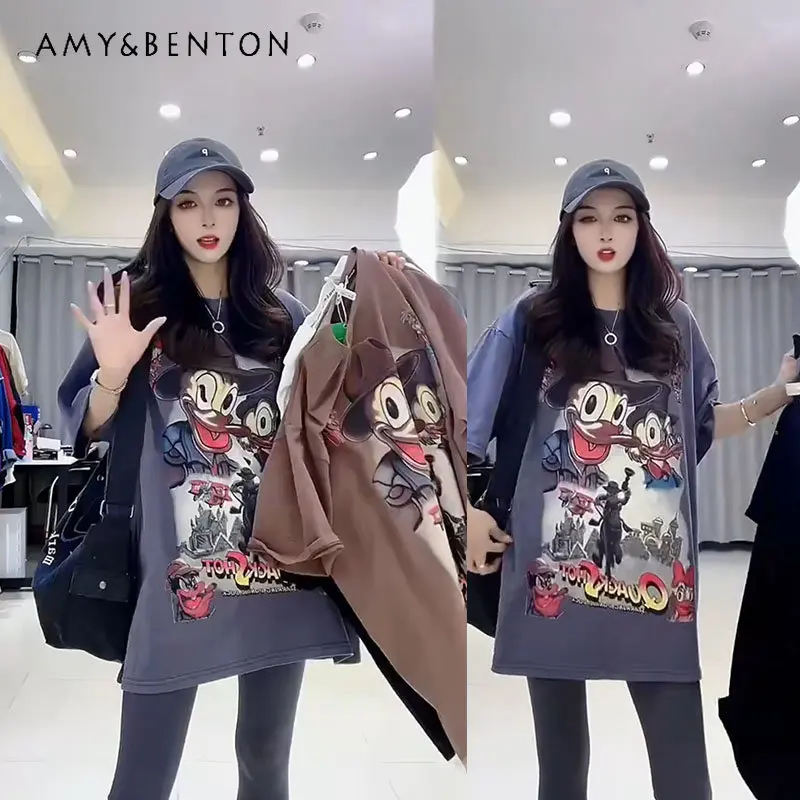 

Fall New Cartoon Graffiti Short Sleeve T-shirt for Women Round Neck Pullover Casual Versatile Loose T-shirt Tops for Ladies