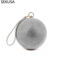 ball design women evening bag diamonds new arrival silver color rhinestones day clutch for lady purse