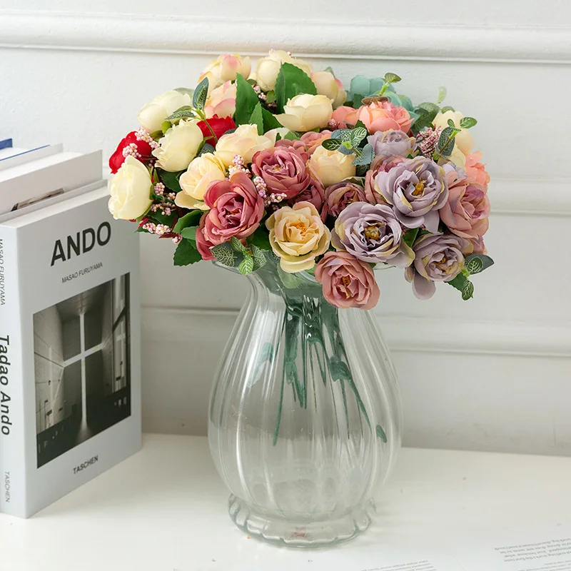 

1pc 10 Head Fake Rose Sztuczne Dekoracje Home Decor Artificial Silk Flowers Wedding Bridal Bouquet Fleurs Artificielles