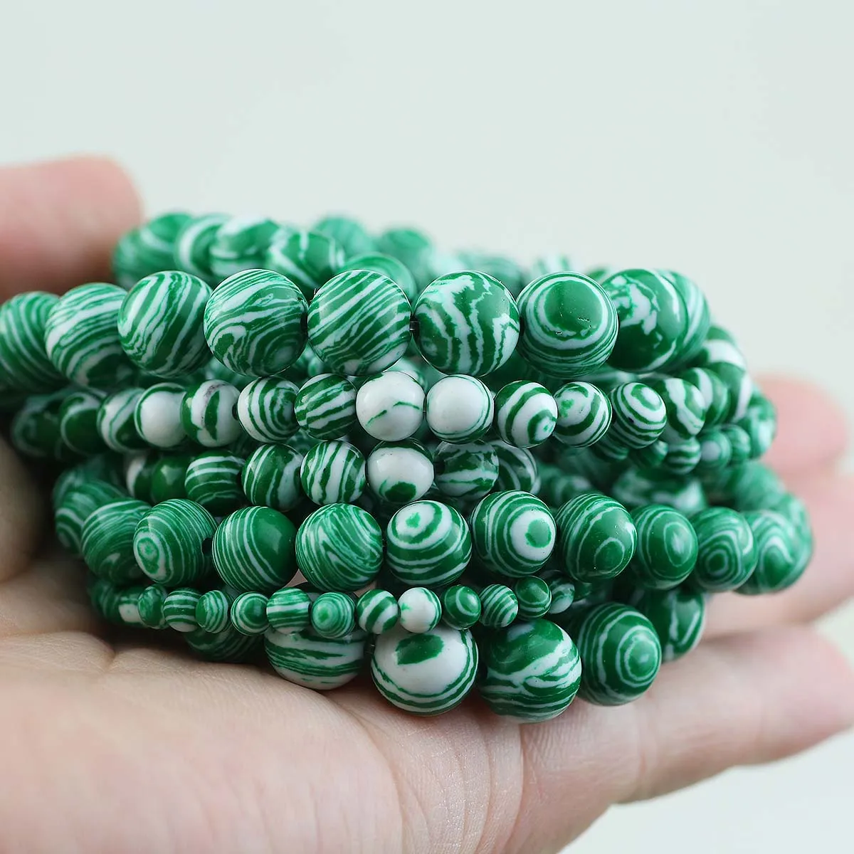 Зелено-белые полосатые синтетические малахитовые круглые свободные бусины 4/6/8/10