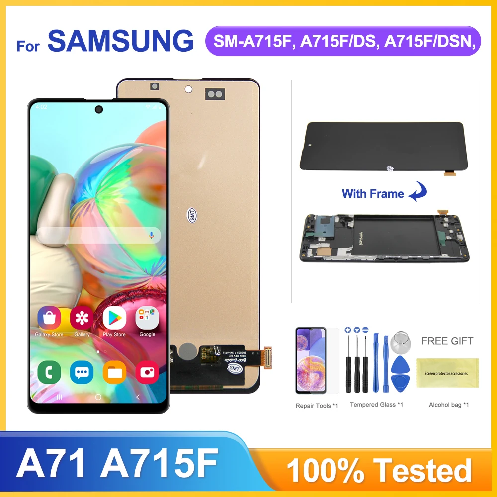 Pantalla de visualización A71 de calidad AAA + con marco, para Samsung Galaxy A71 A715 A715F, pantalla Lcd táctil, paneles de montaje de digitalizador