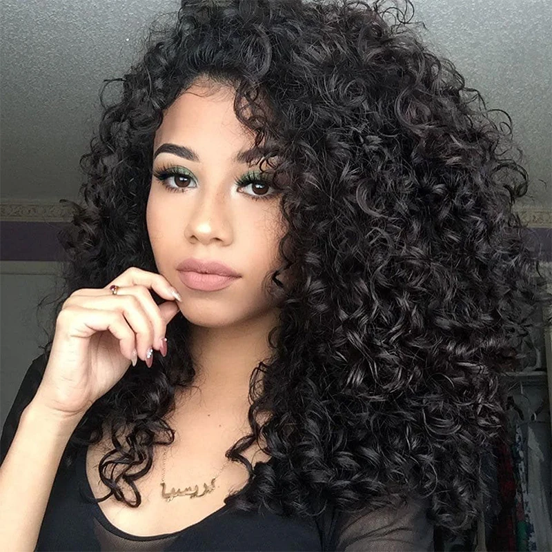 TALANG Short Synthetic Wigs Ombre Brown Natural Black Afro Kinky Curly Wigs For Black Women High Temperature Hair