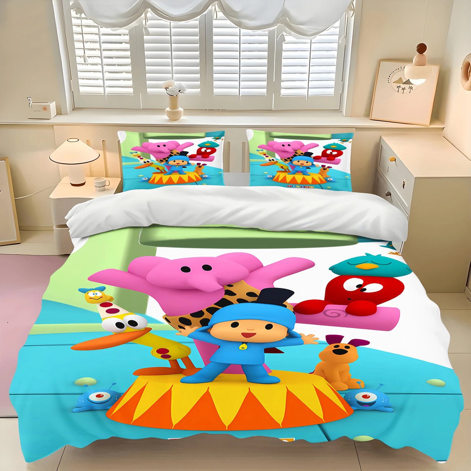 Фото Комплект постельного белья Pocoyo с 3D-принтом, мягкий дышащий пододеяльник на молнии для мальчиков и девочек, для детской комнаты №3
