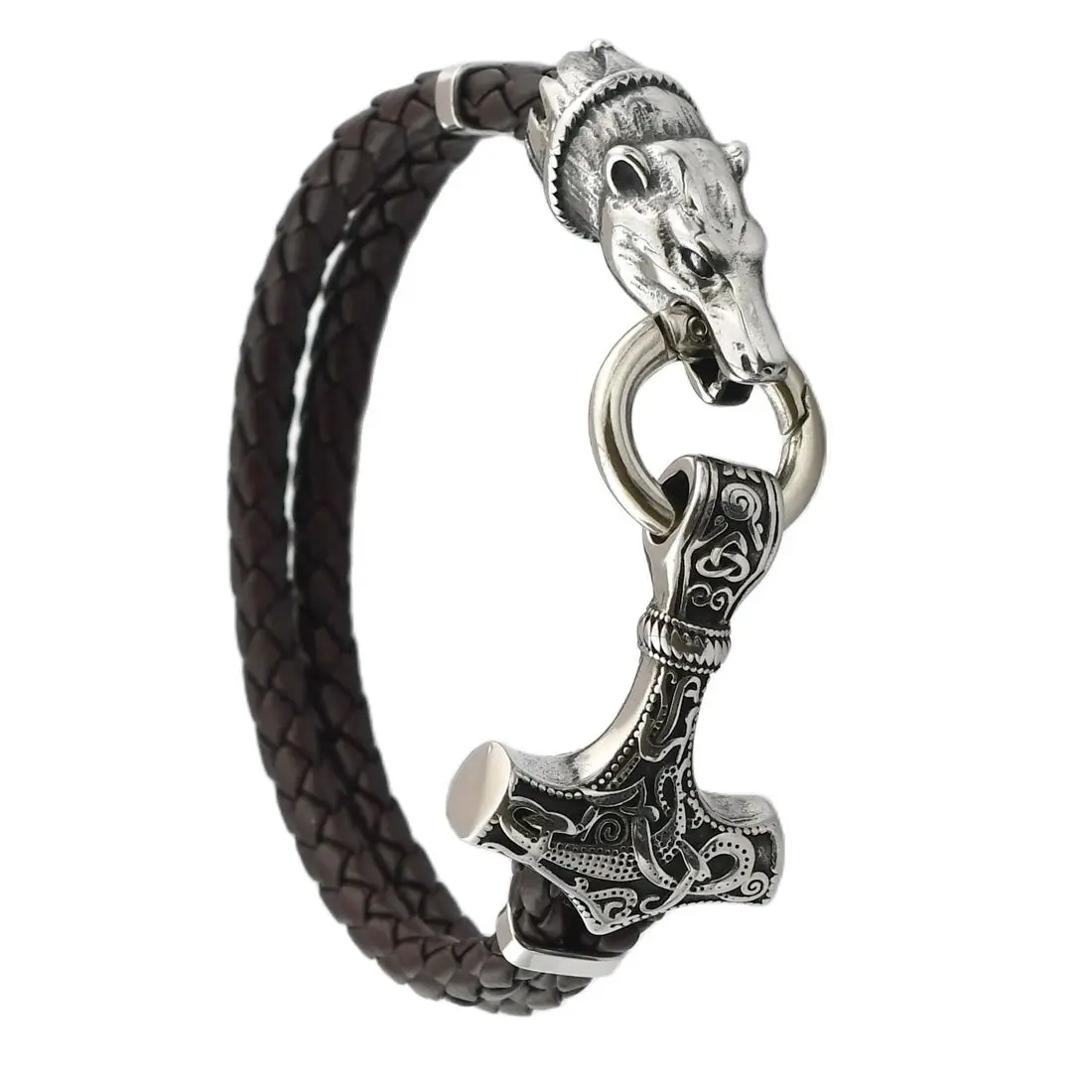 

Viking Thor Thor's Hammer Bracelet Nordic Men's Stainless Steel Bear Scalp Bracelet Men's Gothic Punk Jewelry