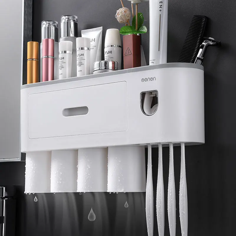 

Toothbrush Bathroom Accessories Storage Wall Mounted Tooth Brush Holder Plastic Toothbrush Holder Cup Grey Color Bathroom Set