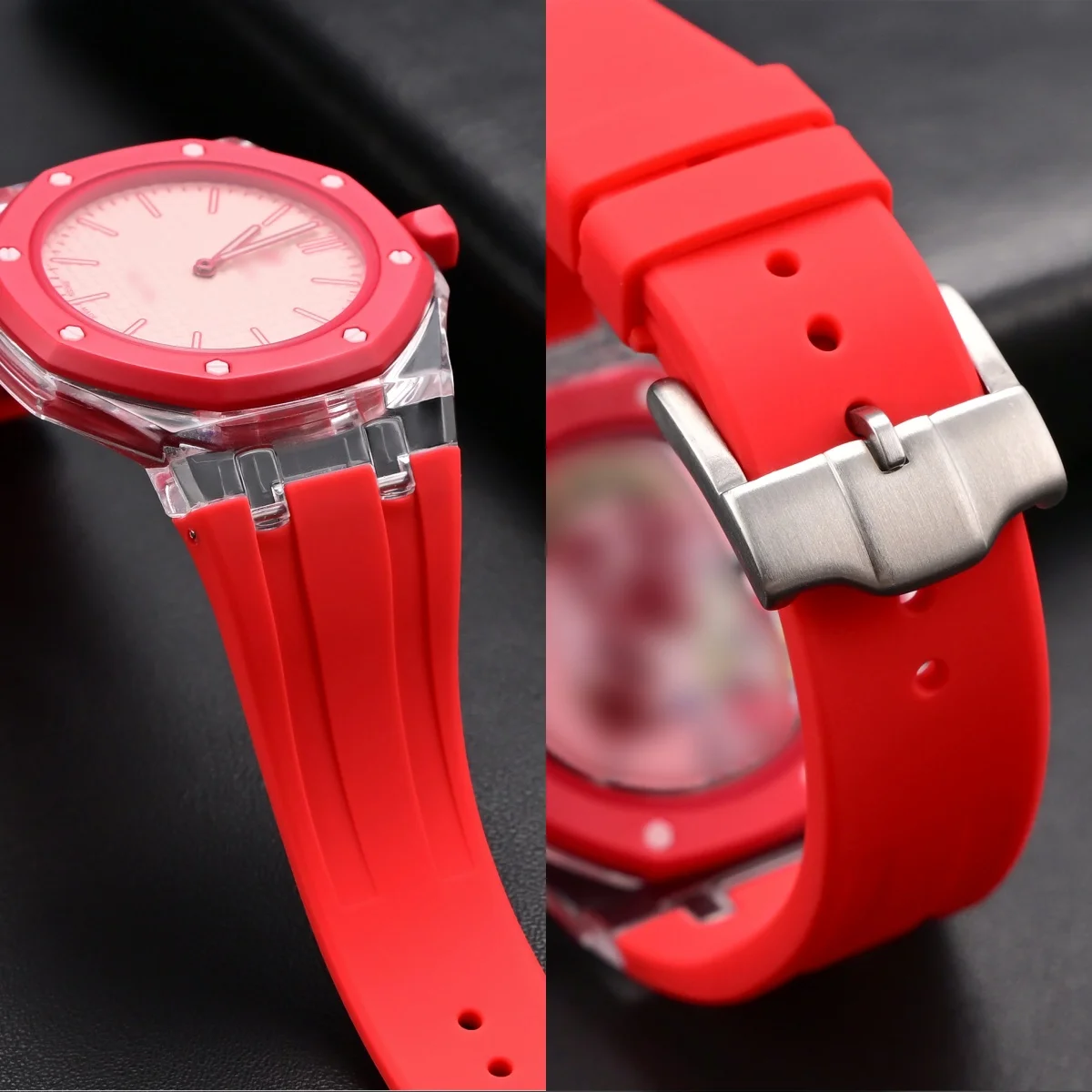 Фото Прозрачный чехол + силиконовый ремешок для часов Swatch x AP Royal POP, комплект для модификации карманных часов, превращающий их в наручные часы. №1
