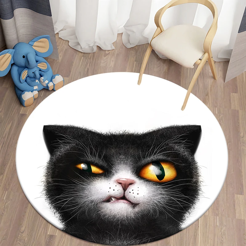 

3D cartoon Black Fat Cat round carpet floor mat living room carpet rugs for bedroom polyester mat room decor play mat small