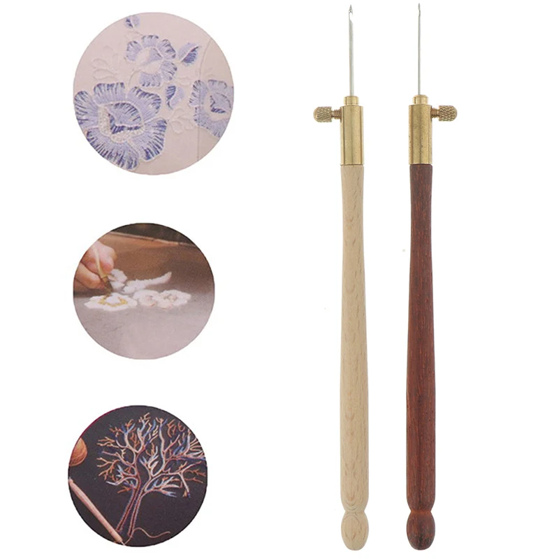 

Wooden Handle Tambour Crochet Hooks Knitting Tools With 3 Needles French Crochet Embroidery Beading Hoop Sewing Accessories