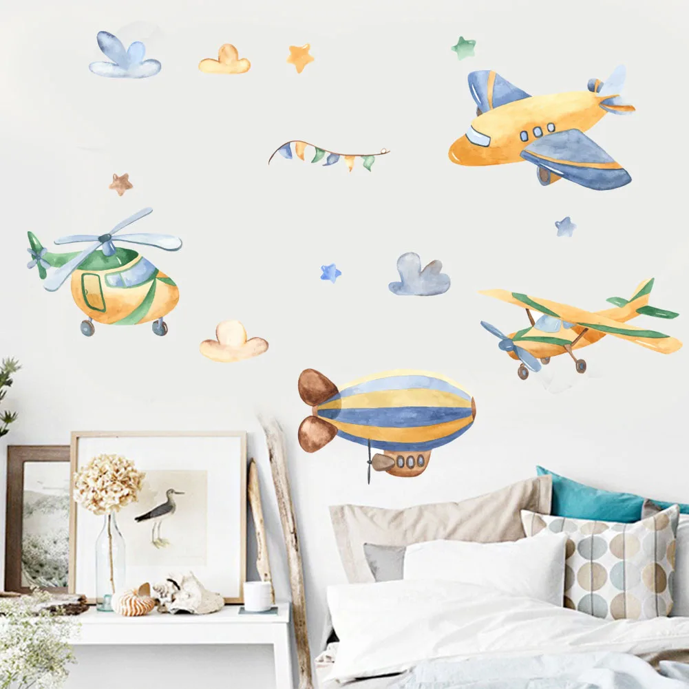 Cartoon Airplane Hot Air Balloon Wall Sticker Bedroom Children