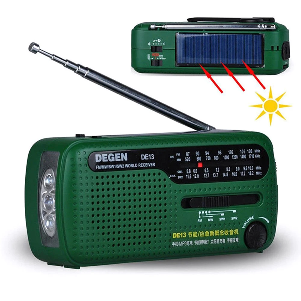 

DE13 FM MW SW Кривошип Динамо Солнечный Аварийный радиоприемник