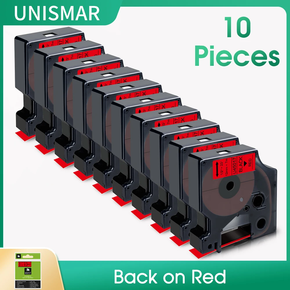 

10PK 12mm D1 Label Compatible Dymo Tapes 45017 Black on Red D1 Cassette Ribbon fit for Dymo Label Maker LabelManager 160 LM 280