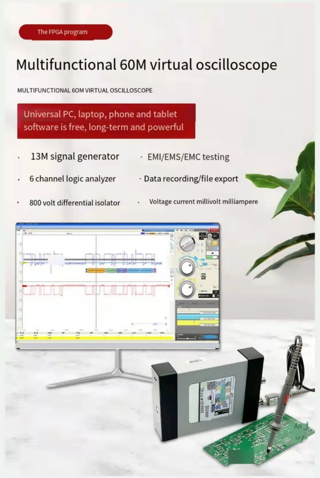 

Leto Loto USB Virtual Oscilloscope A02E Connected to Computer Android Mobile Phone Logic Analyzer 60m Bandwidth