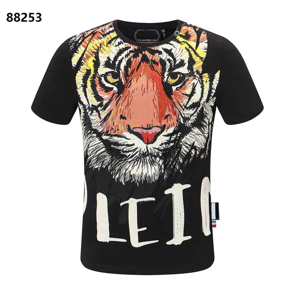 

Classic Tiger Head T-shirt Men Short-sleeved Tops Fitness Sportswear Men's Short T Hip Hop Streetwear 100% Cotton Printed Shirt