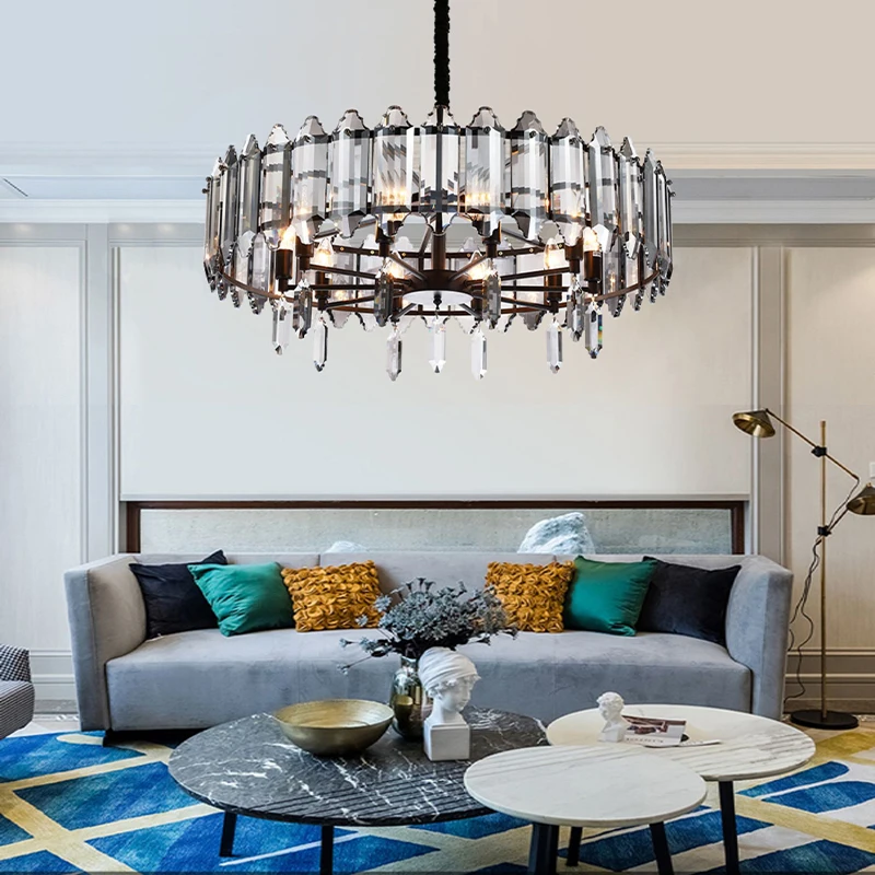 

Dimmable LED Light Chandeliers 2022 Black Gray Crystal Lustres Decoration Home Decor Hanging Lamps for Ceiling for Bedroom