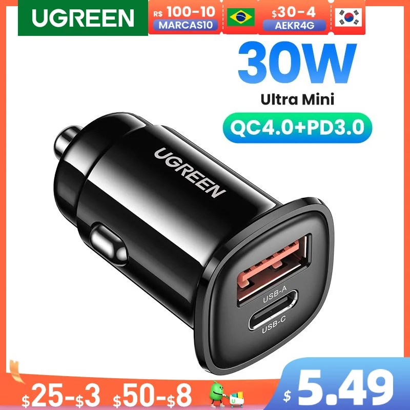 UGREEN Car Charger 30W USB Type C Quick Charge PD QC 4.0 3.0