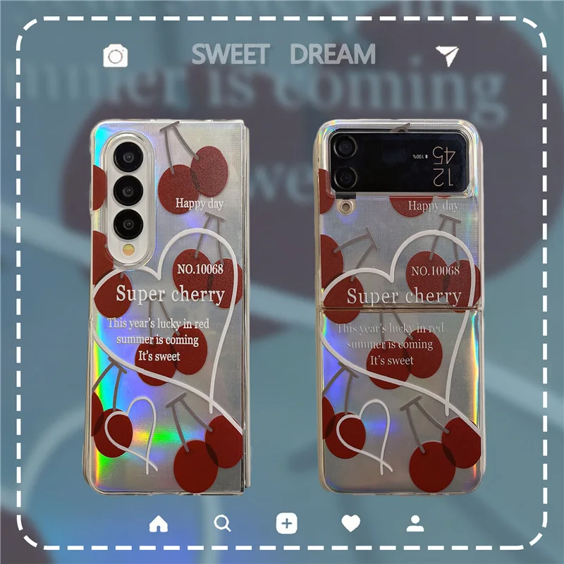

INS Love Fresh Cherry Phone Case for Samsung Galaxy Z Flip 3 Z Flip 4 Z Fold 3 Z Fold 4 Hard PC Back Cover for ZFlip4 Case Shell