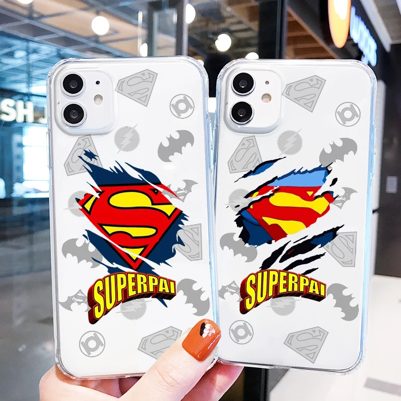 

Luxury Superman Superhero Art Phone Case For Apple iPhone 14 13 12 11 Mini XS XR X Pro MAX 8 7 6 Plus SE 2020 Transparent Cover