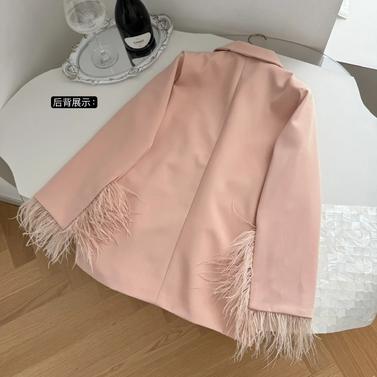 Ранняя осень светский роскошный женский пиджак элегантный из страусиных волос