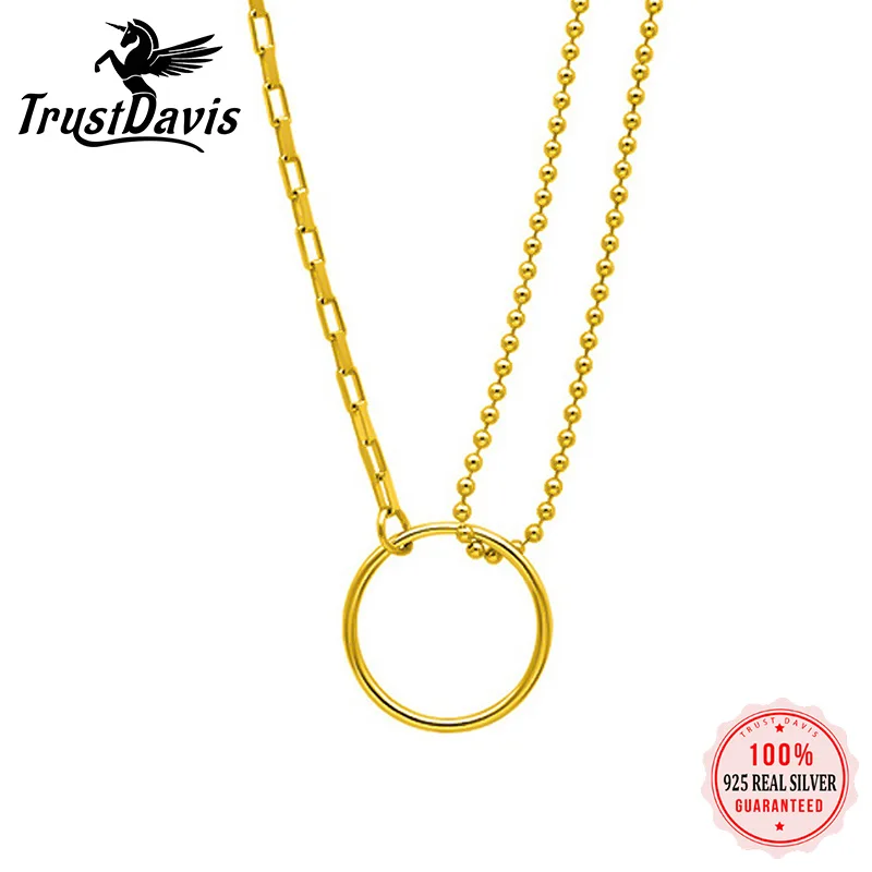 

TrustDavis роскошное модное ожерелье из стерлингового серебра 925 пробы с полым 14 мм круглым кулоном для женщин ювелирные изделия для свадебной в...